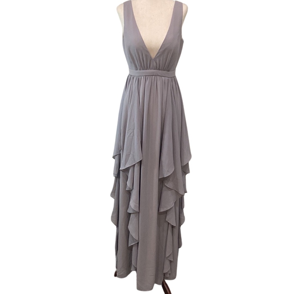 NWT Women’s ModCloth Minuet Smoke Gray V Neck Gown-size Small